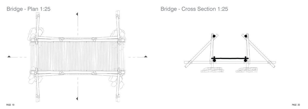 Poster with a plan and section of a student designed wooden bridge