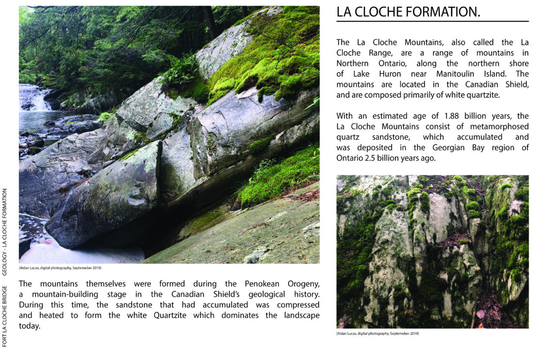 Poster with text and two photographs of rock formations