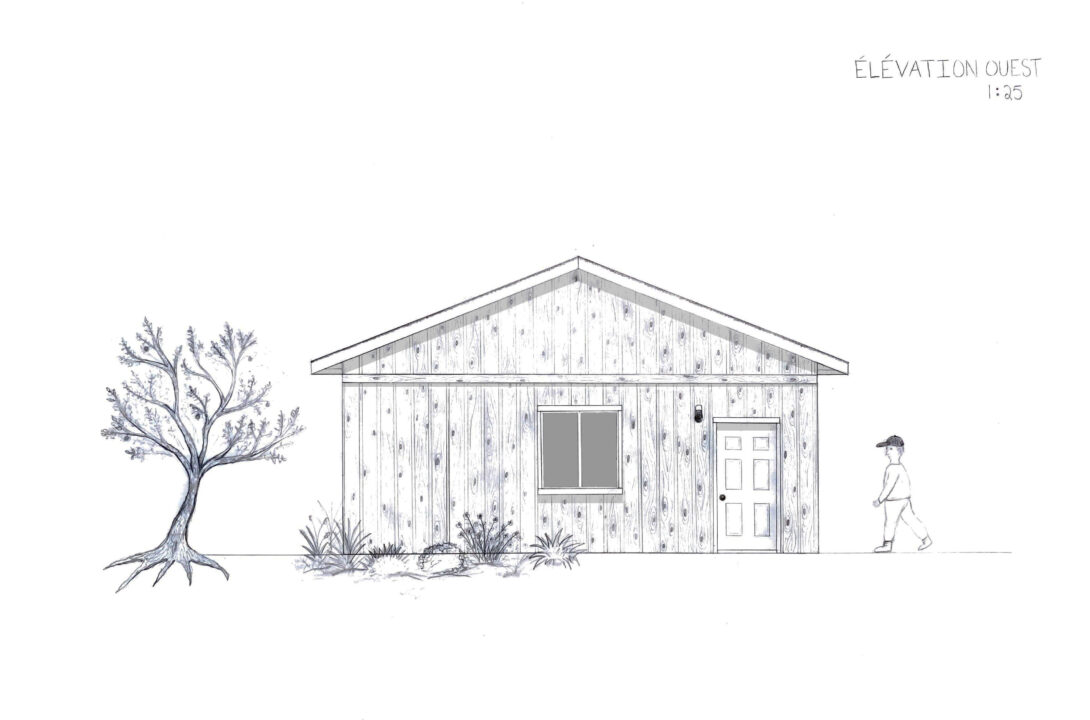 Hand drawn east elevation of a building