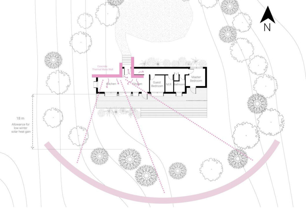 Floor plan showing surrounding context and trees
