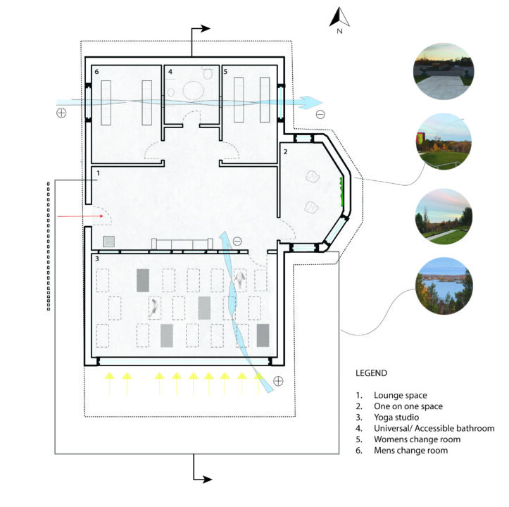 Site plan with photographs showing views around the site