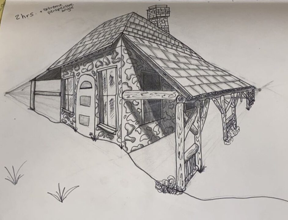 Hand drawn perspective drawing of a building