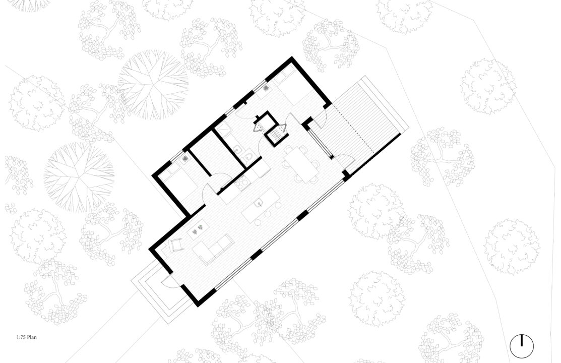 Floor plan with surrounding context and trees