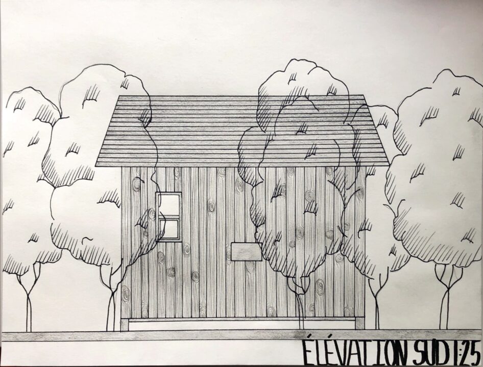 Hand drawn front elevation of a building