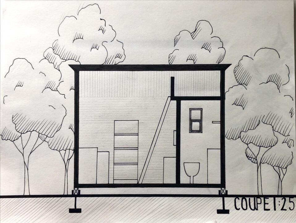 Hand drawn section of a building