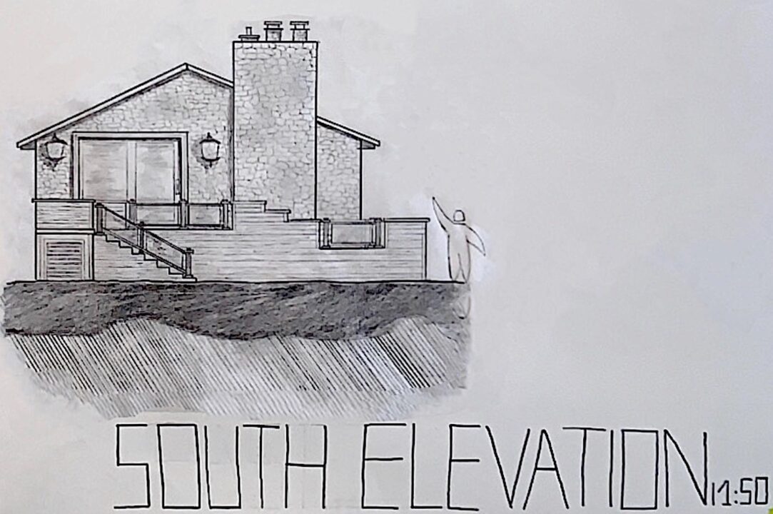 Hand drawn south elevation of a building