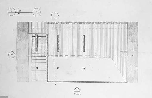 Hand drawn first floor plan of a building