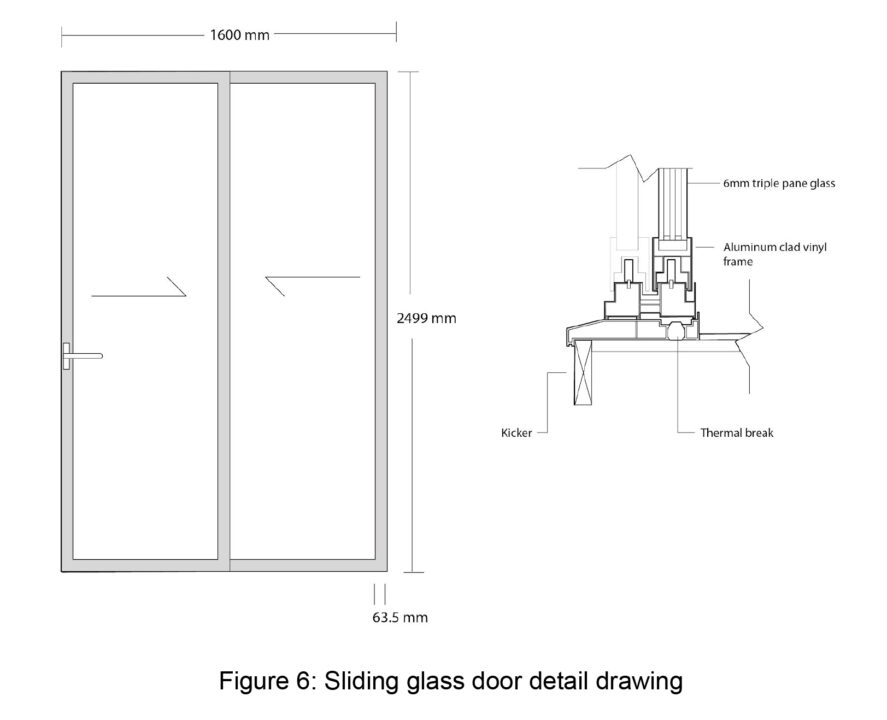 Elevation and detailed section of a glass door