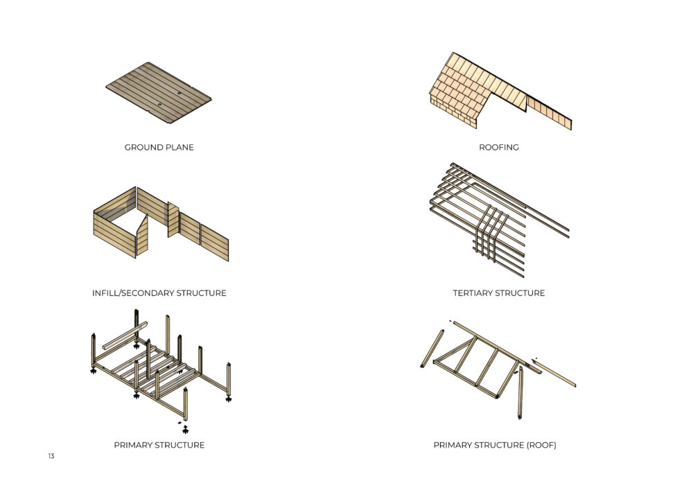 Construction diagrams of a student designed wooden shelter