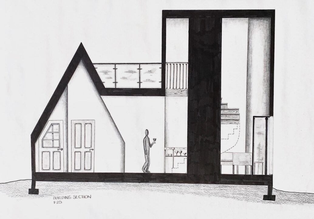 Hand drawn building section of a student designed building