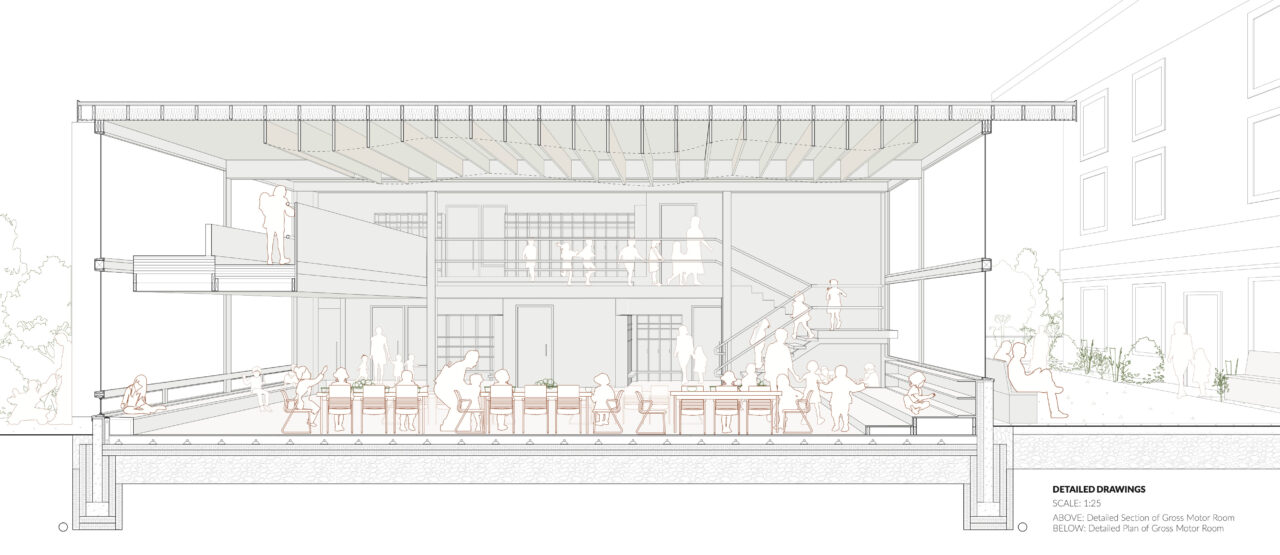 Perspective section of a student designed early education center