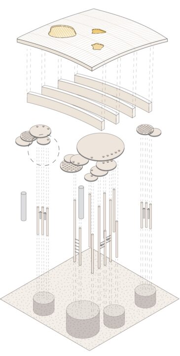 Poster with a construction axonometric of a student designed play structure