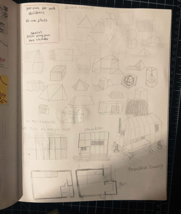 Scanned image of a student's sketchbook