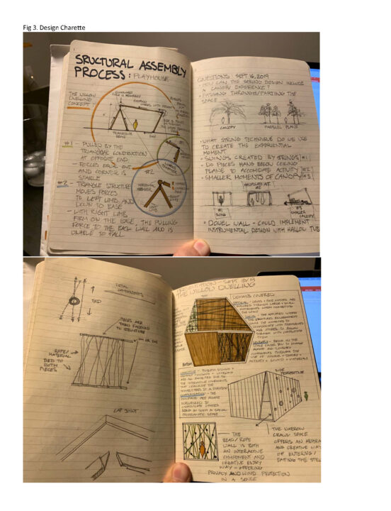 Two photographs of concept sketches and text for a children's play structure