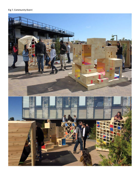 Two photographs of students outdoors assembling play structures