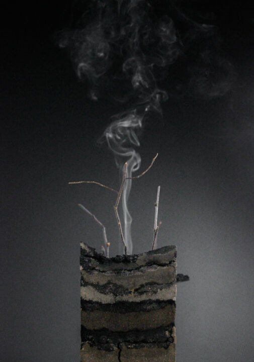 Photograph of a student designed model of a wall made of ash