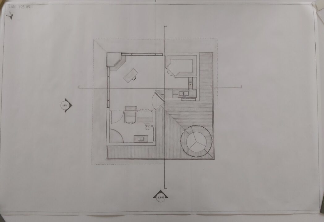 Hand drawn first floor plan done by a first year student