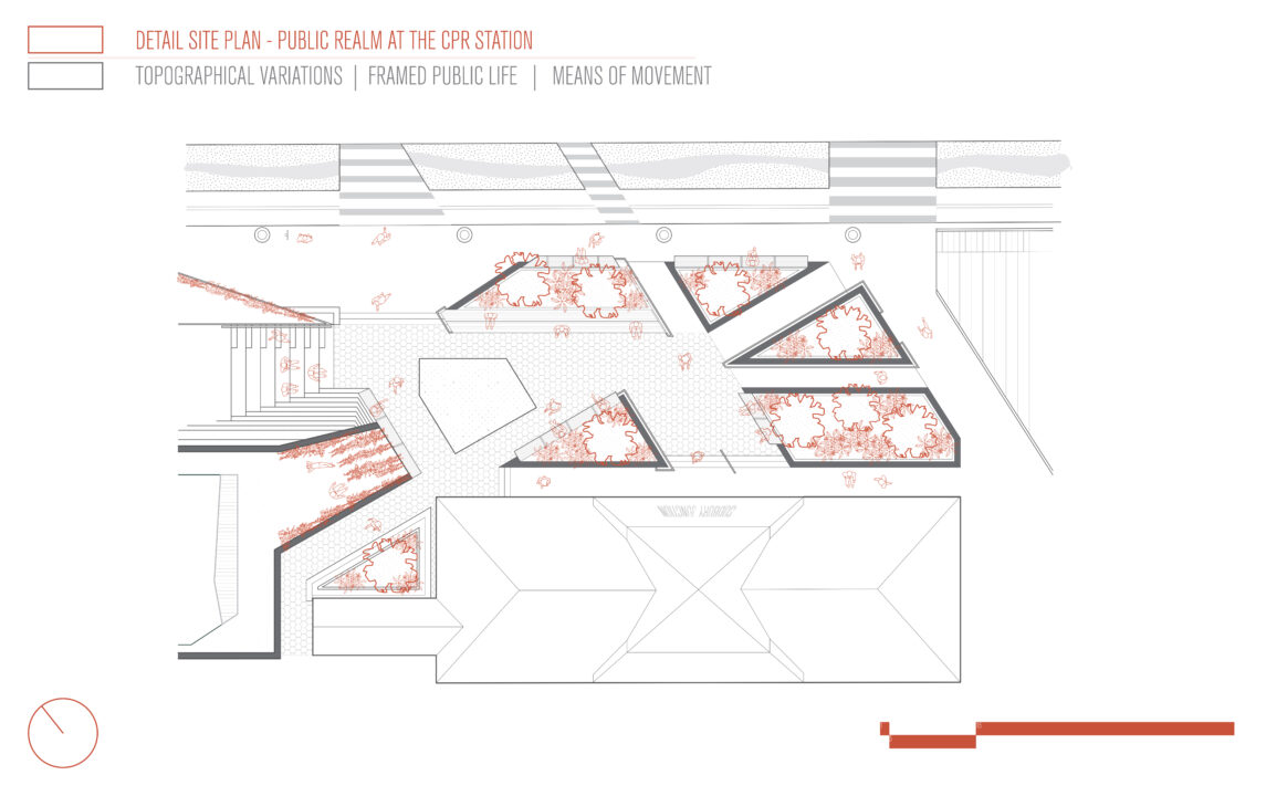 Detailed site plan of the student designed buildings