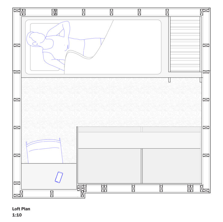 1-10 floor plan of loft area in the homeless shelter