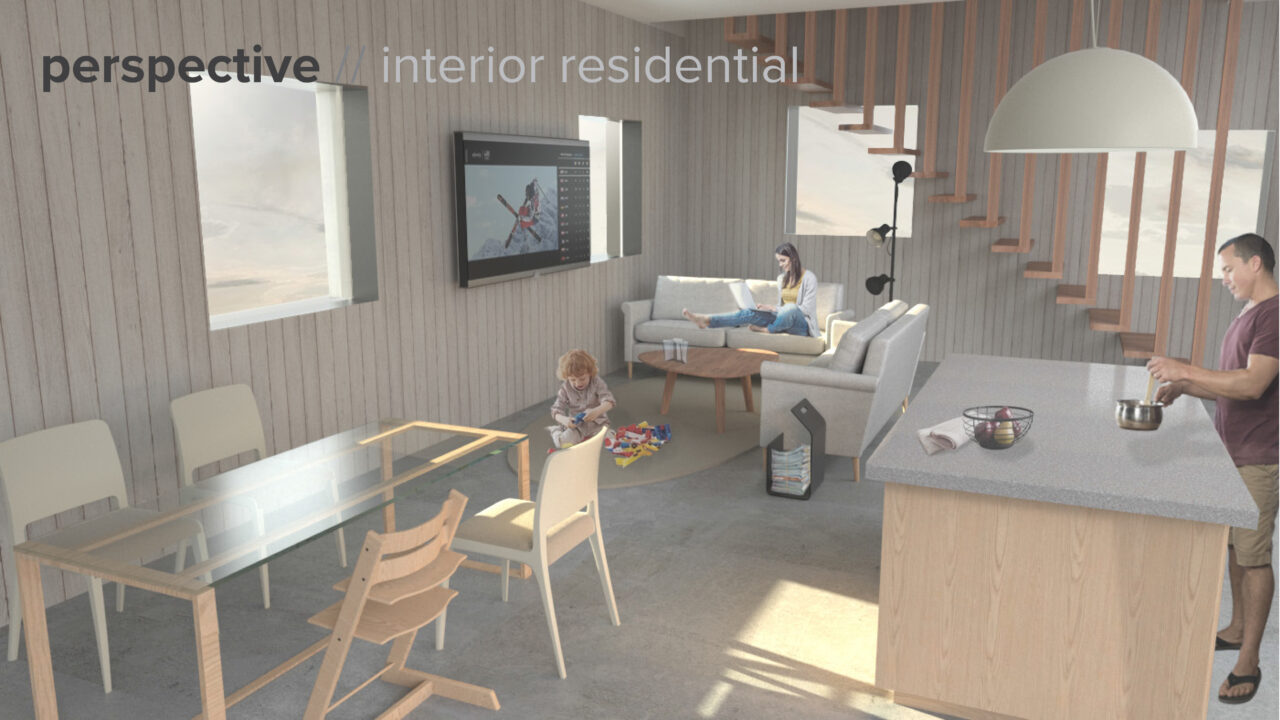 Interior render of a residential living room