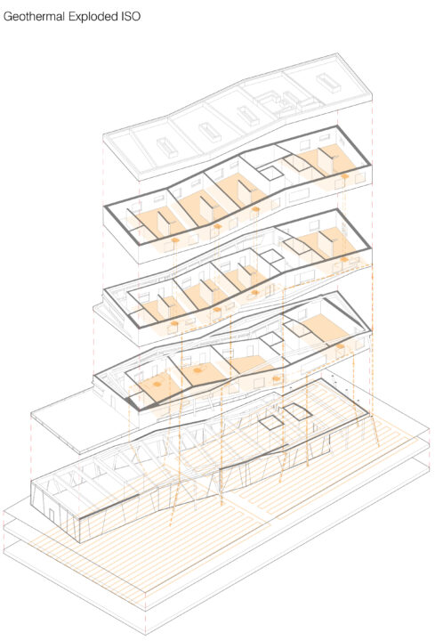Axonometric drawing of a student designed multi story buildings