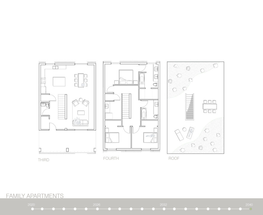 Floor plans of family apartments in student designed buildings