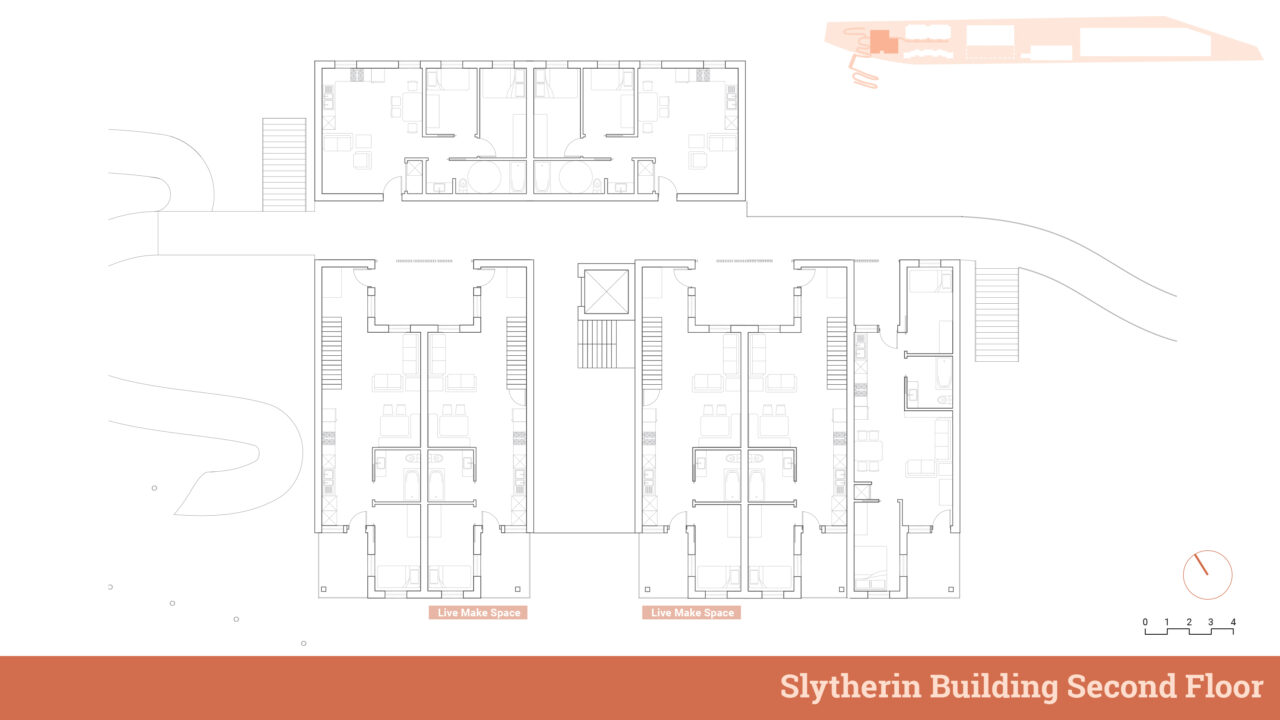 Second floor plan of the student designed buildings