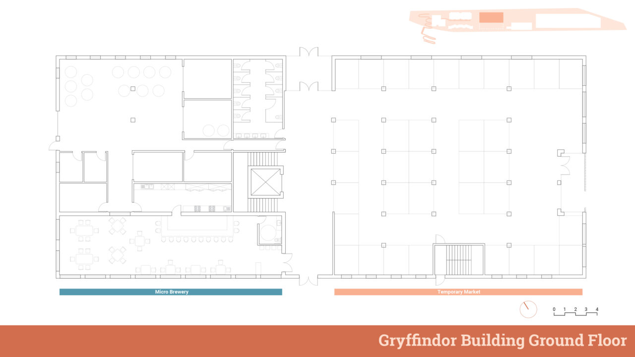 Ground floor plan of the student designed buildings