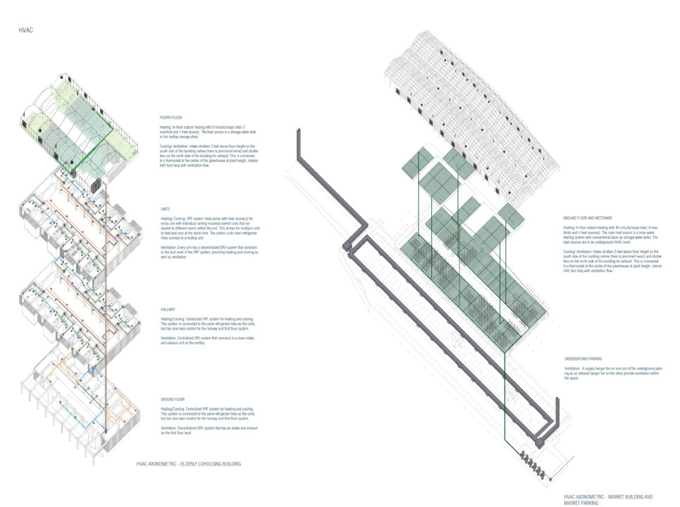 Structural axonometric drawings of a student designed multi story buildings