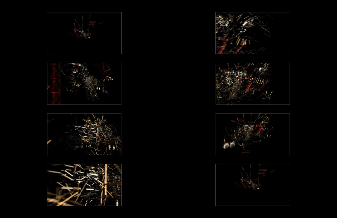 Poster with eight abstract images on a black background