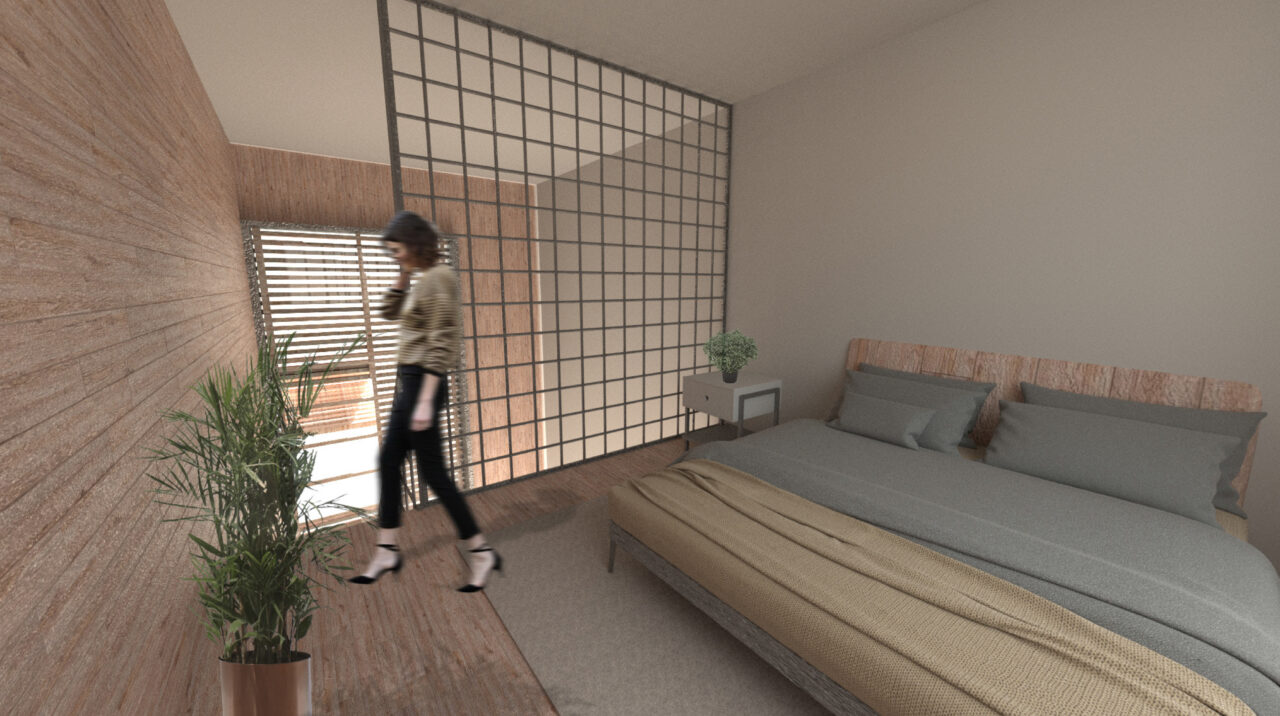 Interior render of a student designed bedroom