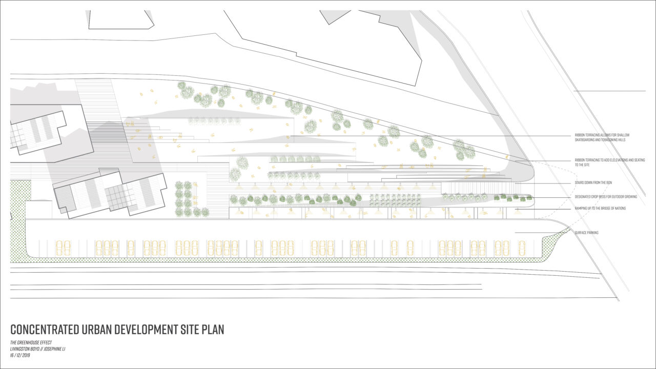 Concentrated urban design site plan of the student designed buildings