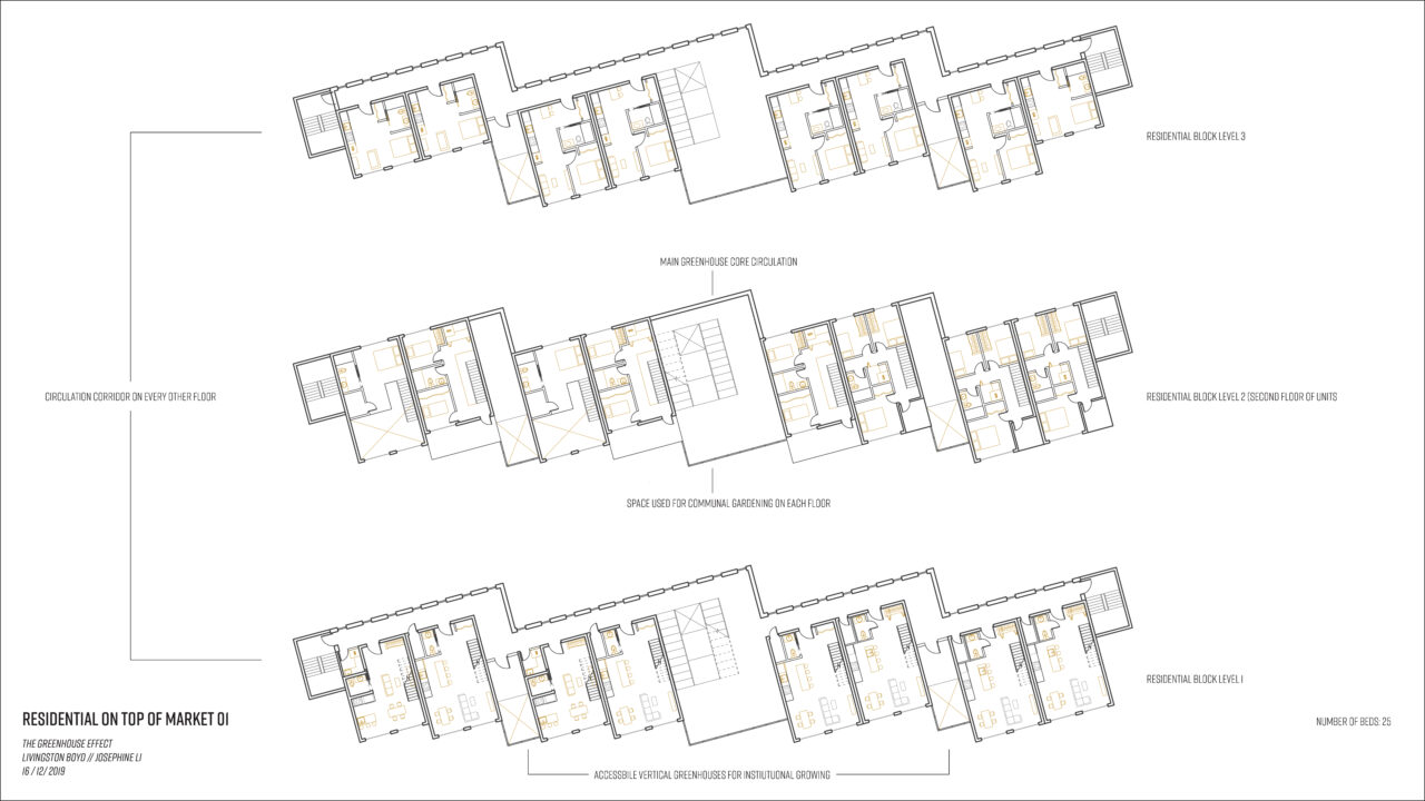 Residential floor plans of the student designed buildings