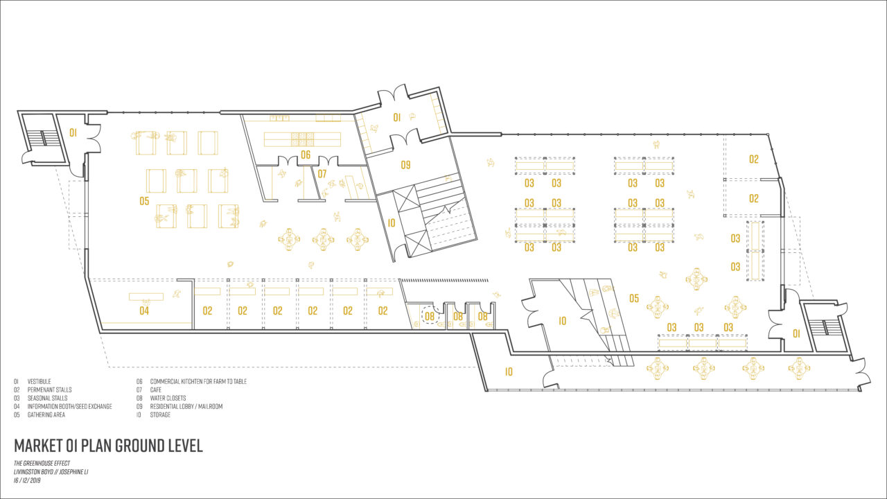 Ground floor plan of the student designed buildings