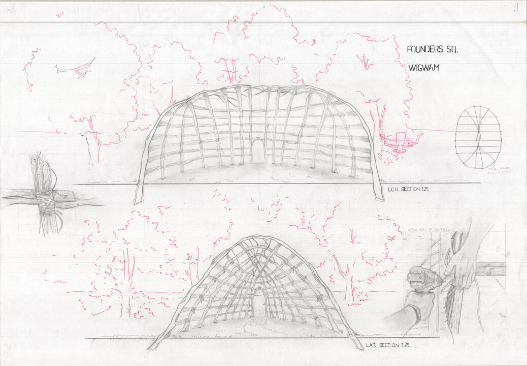 Poster with hand drawn wigwam in section and perspective