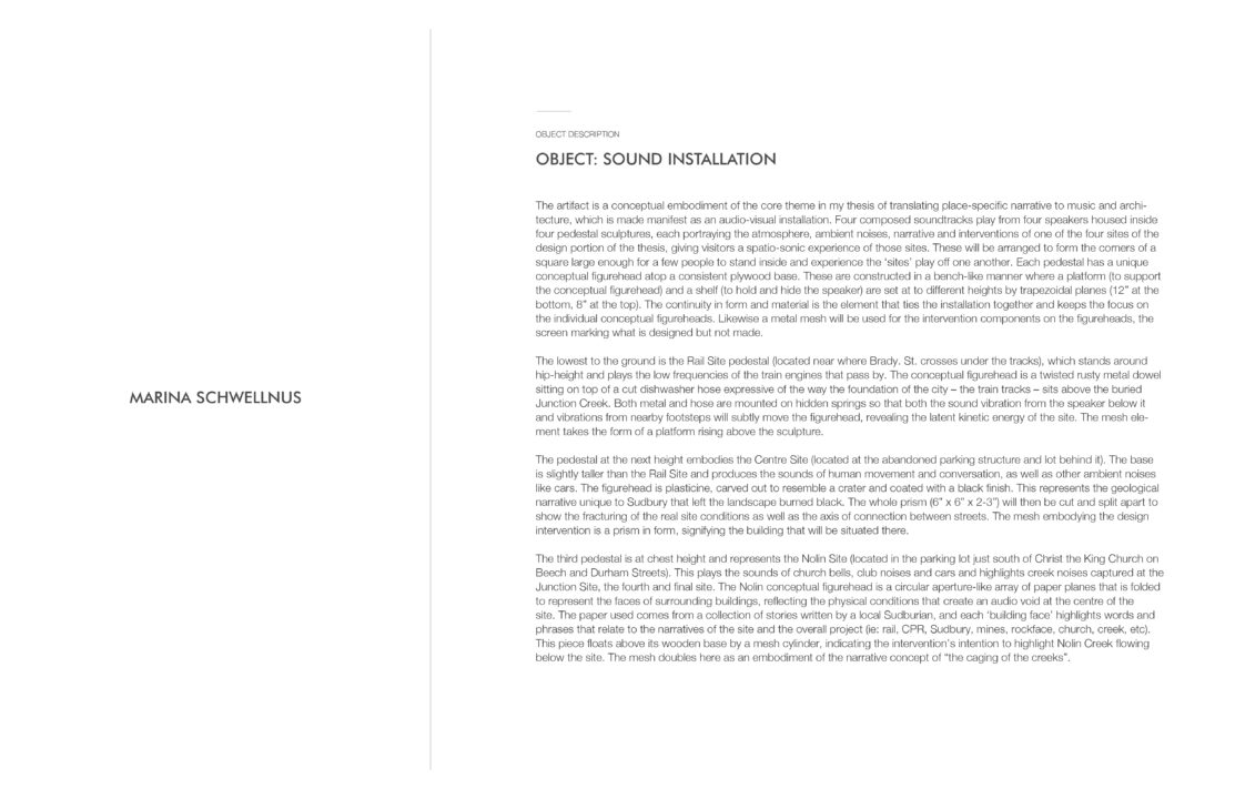 Poster with text explaining the student's decision in making a sound installation