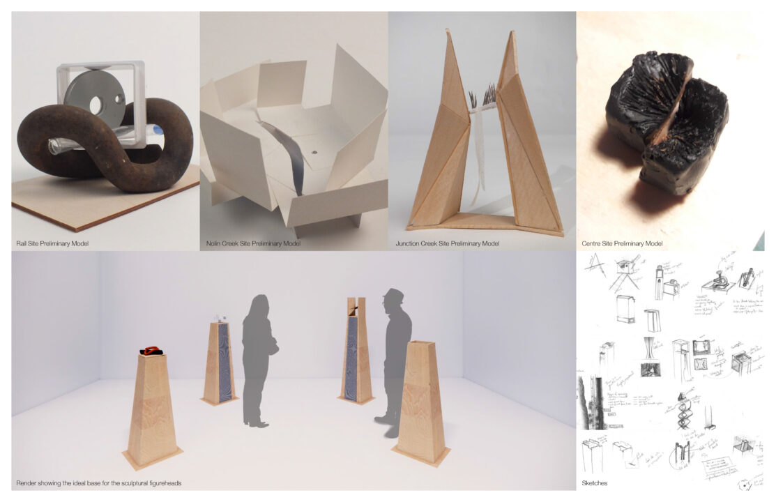 Multiple photographs, drawings and concept sketches of a simple sound system