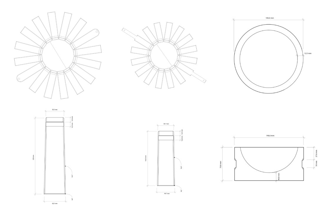 Diagrammatic images showing the dimensions and construction drawings to create a sauna bucket