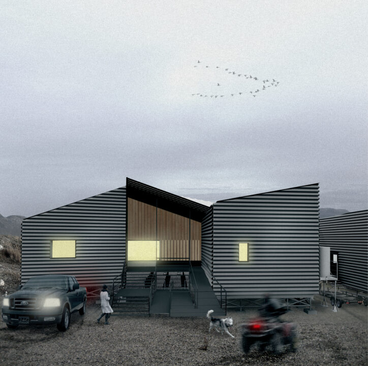 Exterior render of a student designed building
