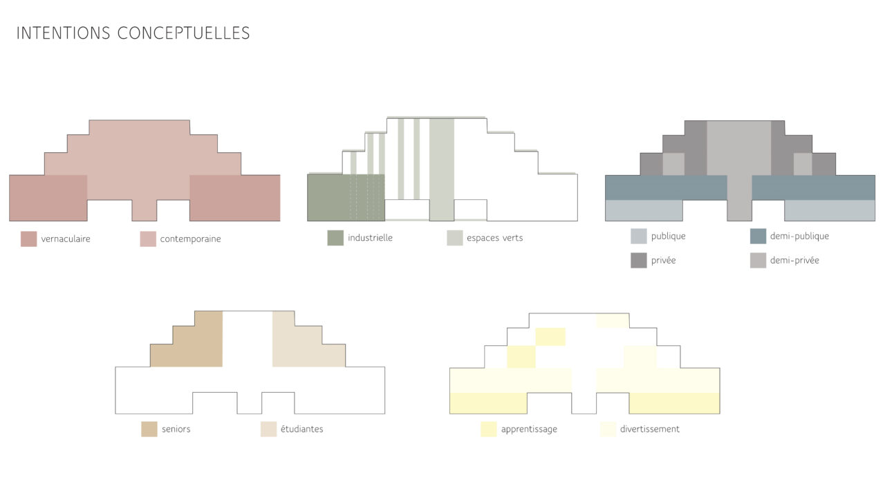 Conceptual diagrams of student designed buildings