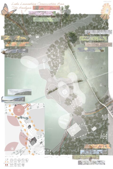 Poster with site plan and analysis diagrams