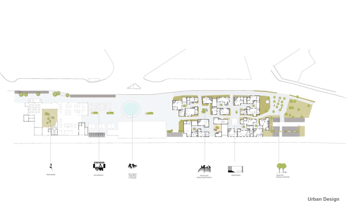 Urban design diagram of student designed buildings with site context