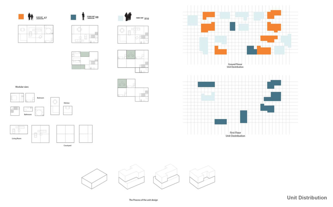 Unit distribution diagrams of student designed buildings