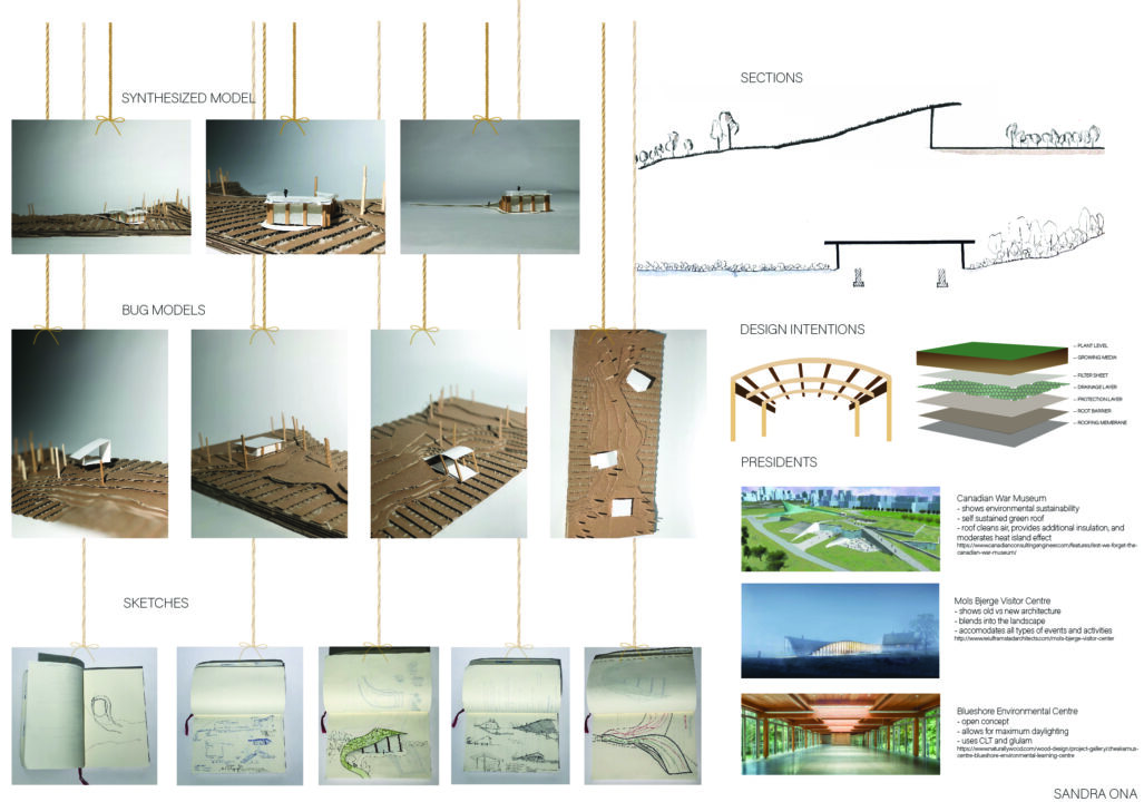 Poster with text, photographs of a physical model and other concept diagrams done by a second year student