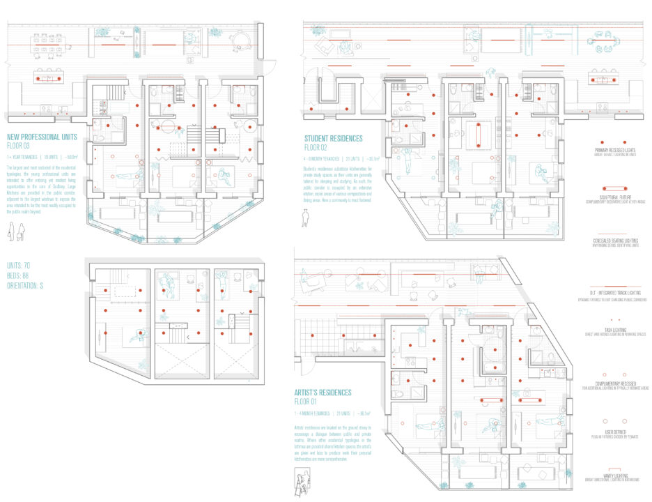Residential floor plans of a student designed multi story building