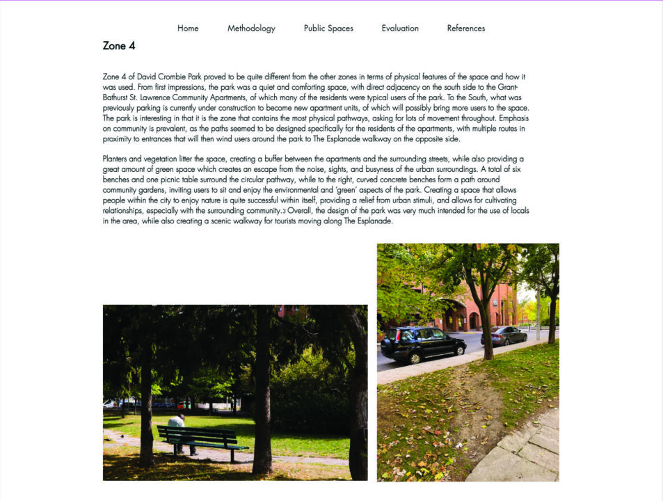 Website screenshot with text and two images of parks in the summer