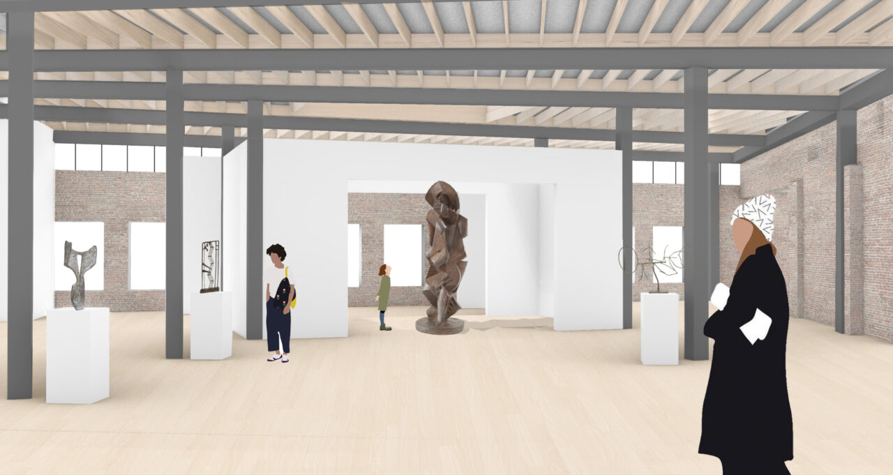 Interior render of a gallery space