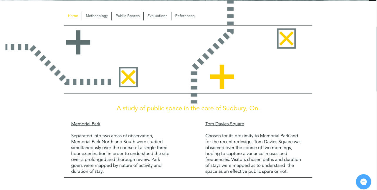 Website screenshot with text and yellow graphics