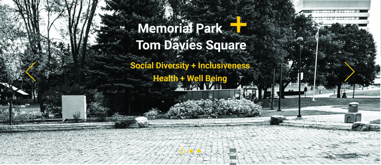 Screenshot of the cover page of a website designed by students, featuring a black and white park image as the background