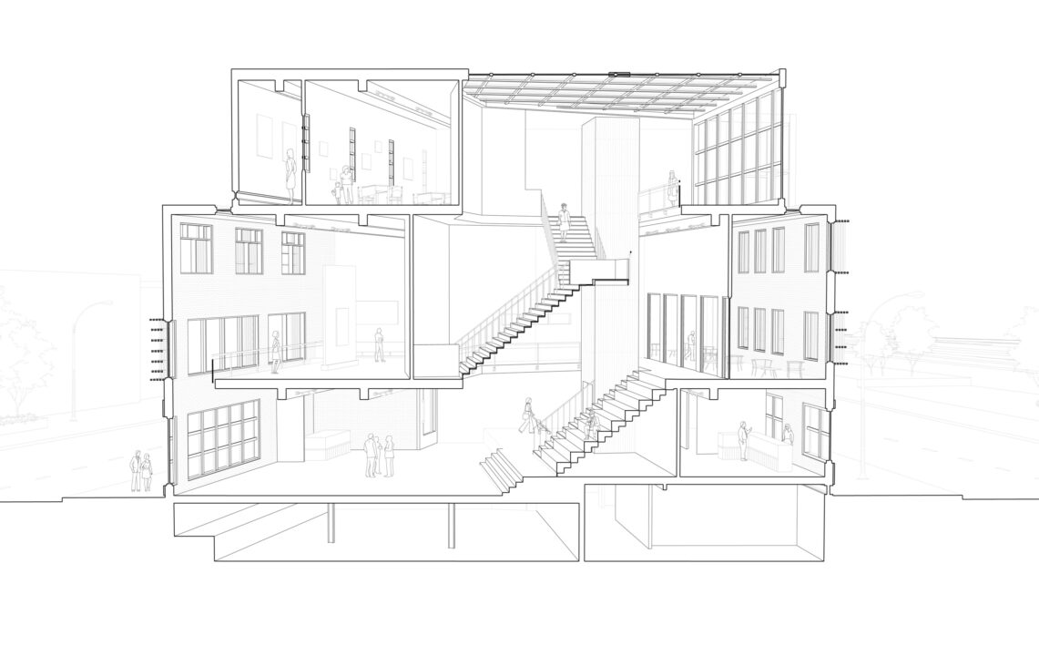 Perspective section showing the interior of an art gallery building